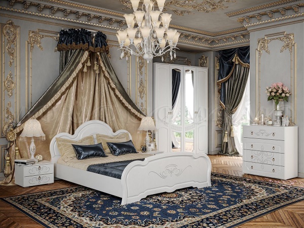 Спальный Гарнитур Королева New Белая МДФ (Шкаф+Кровать+Прикроватные Тумбы+Комод)