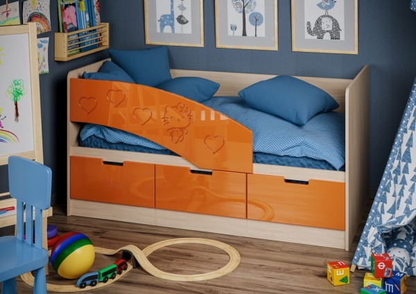 Детская Кровать Ириска-7 МДФ Hello Kitty  (Ш-850 x В-850 x Д-1630/1830 мм)/Разные Цвета