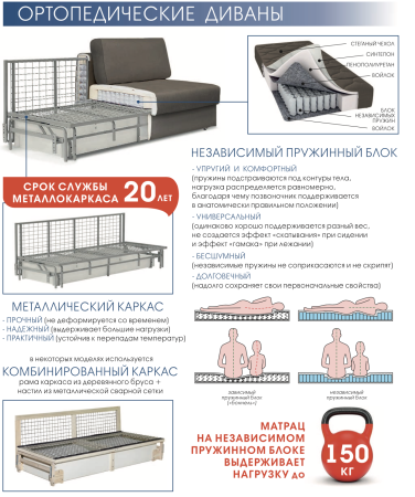 Ортопедический Диван Пальмира/Разные Цвета Ш-2270 х Г-1100 х В-950 мм